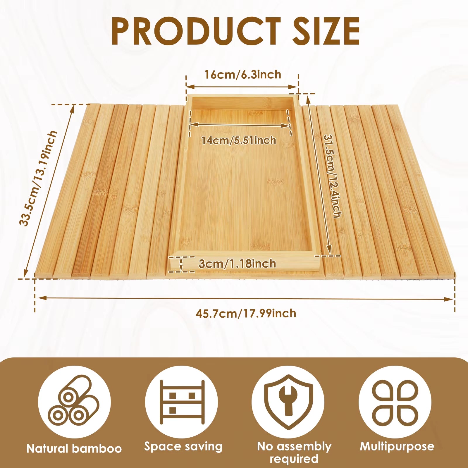 Bamboo Couch Cup Holder Anti-Slip Sofa Armrest Tray Foldable Multifunctional Sofa Cup Holder for Remote Control Cups Snack