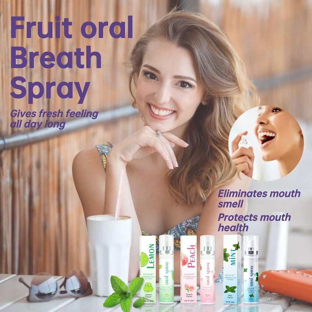 3 Count Fruit Mint Mouth Spray, Breath Spray for Adults, Bad Breath Treatment Oral Breath Spray, Breath Freshener for Bad Breath Mouth Spray, Dry Mouth Spray, (0.7OZ/20ML)