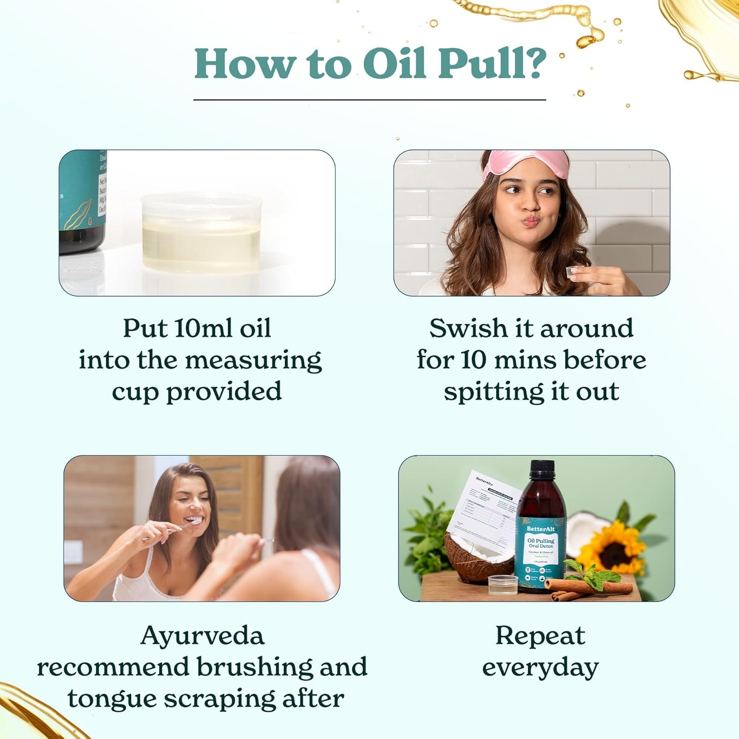 Oil Pulling Made with Natural Ingredients for Oral Care and Teeth Whitening (237 Ml) - for Teeth and Gums with Goodness of Coconut & Clove Oil - Peppermint