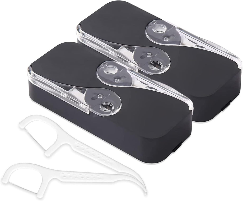 Floss Sticks for Adults Toothpicks Floss Picks Dental Floss Portable Floss Dispenser Floss Box Dental Floss Picks Dispenser Floss Pick Holder Automatic Floss Organizer Travel Floss (Black+Black)