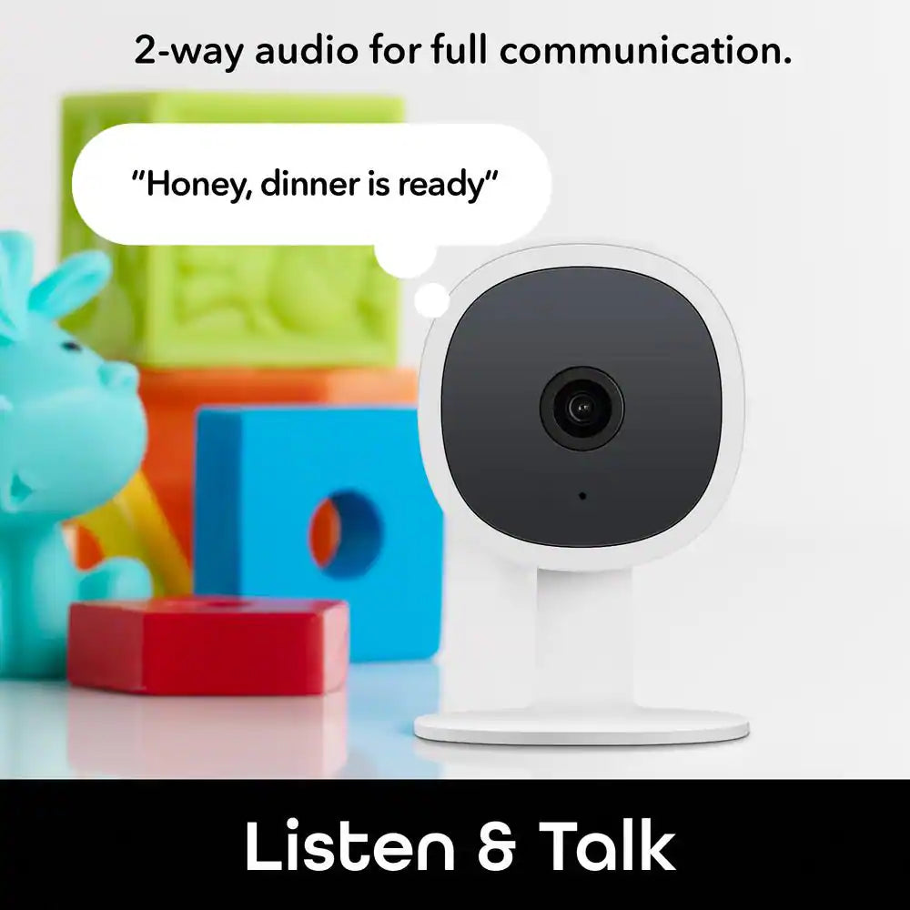Vision 2K Wired Plug-In Indoor Smart Security Camera, Flexible Stem, Night Vision, Two-Way Talk, Live View, White