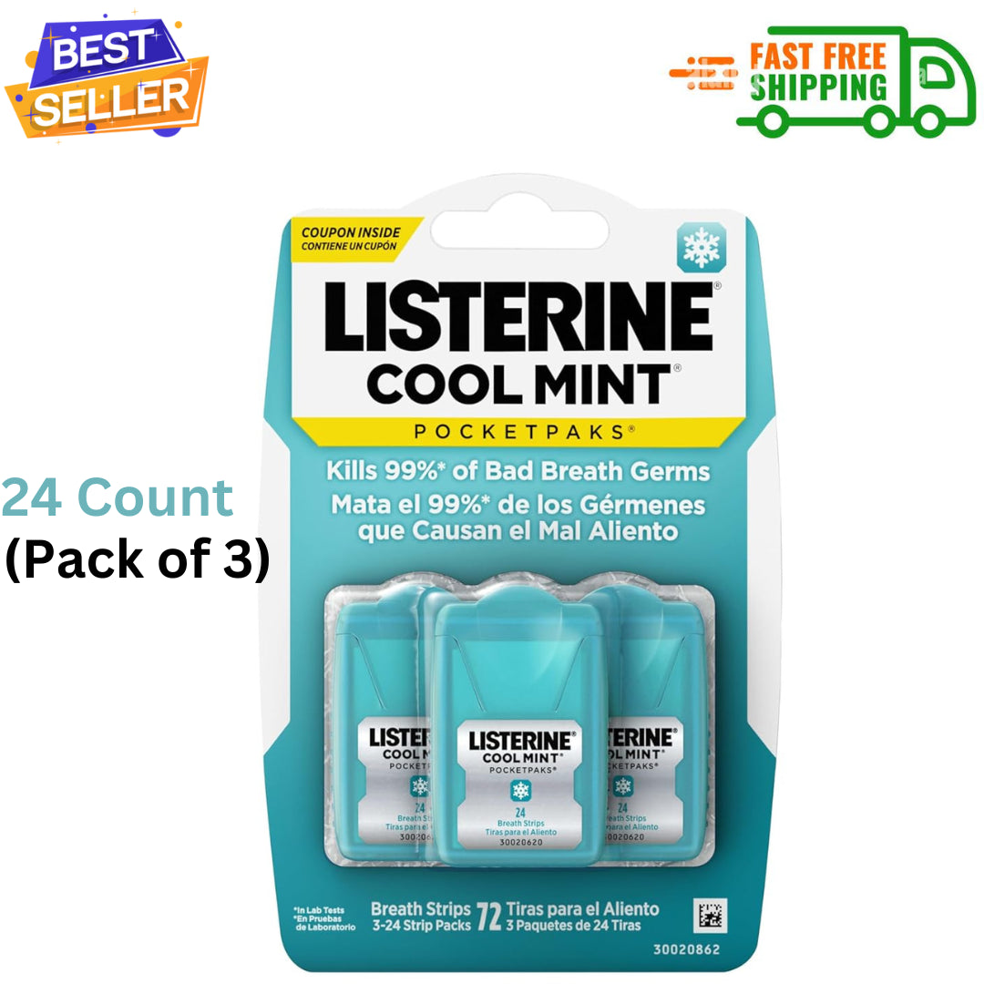 Listerine Cool Mint Pocketpaks Portable Breath Strips for Bad Breath, Cool Mint