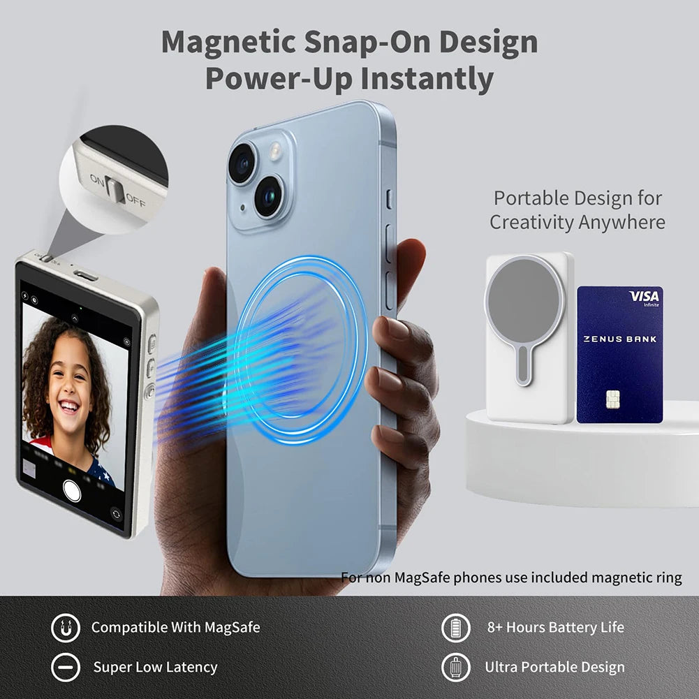 Magnetic Phone Vlog Selfie Monitor Screen Wireless Selfie Monitor Screen Rear Camera Monitor Video Recording Live Screen Monitor