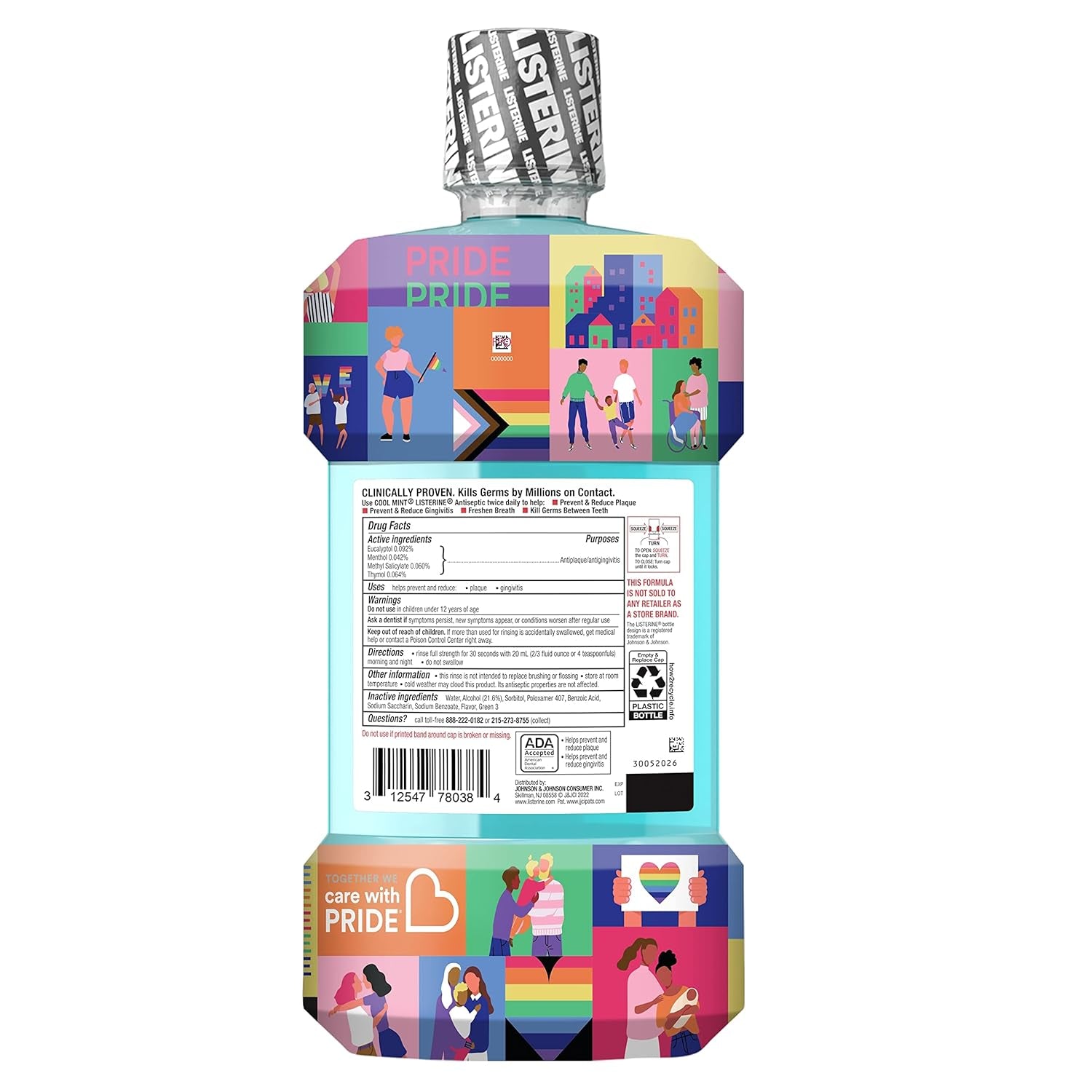 Cool Mint Antiseptic Mouthwash to Kill 99% of Germs That Cause Bad Breath, Plaque and Gingivitis, Cool Mint Flavor, Special Care with Pride Packaging, 1 L