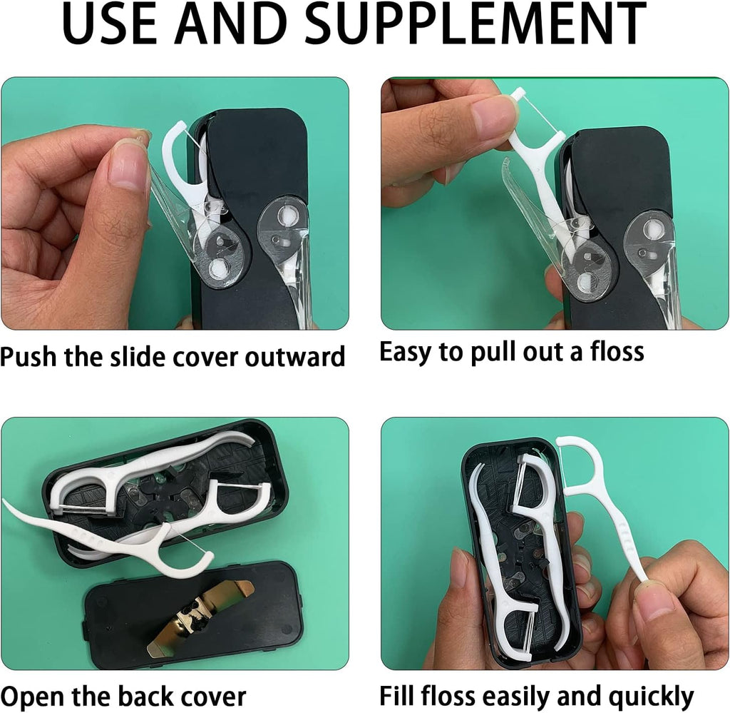 Floss Sticks for Adults Toothpicks Floss Picks Dental Floss Portable Floss Dispenser Floss Box Dental Floss Picks Dispenser Floss Pick Holder Automatic Floss Organizer Travel Floss (Black+Black)