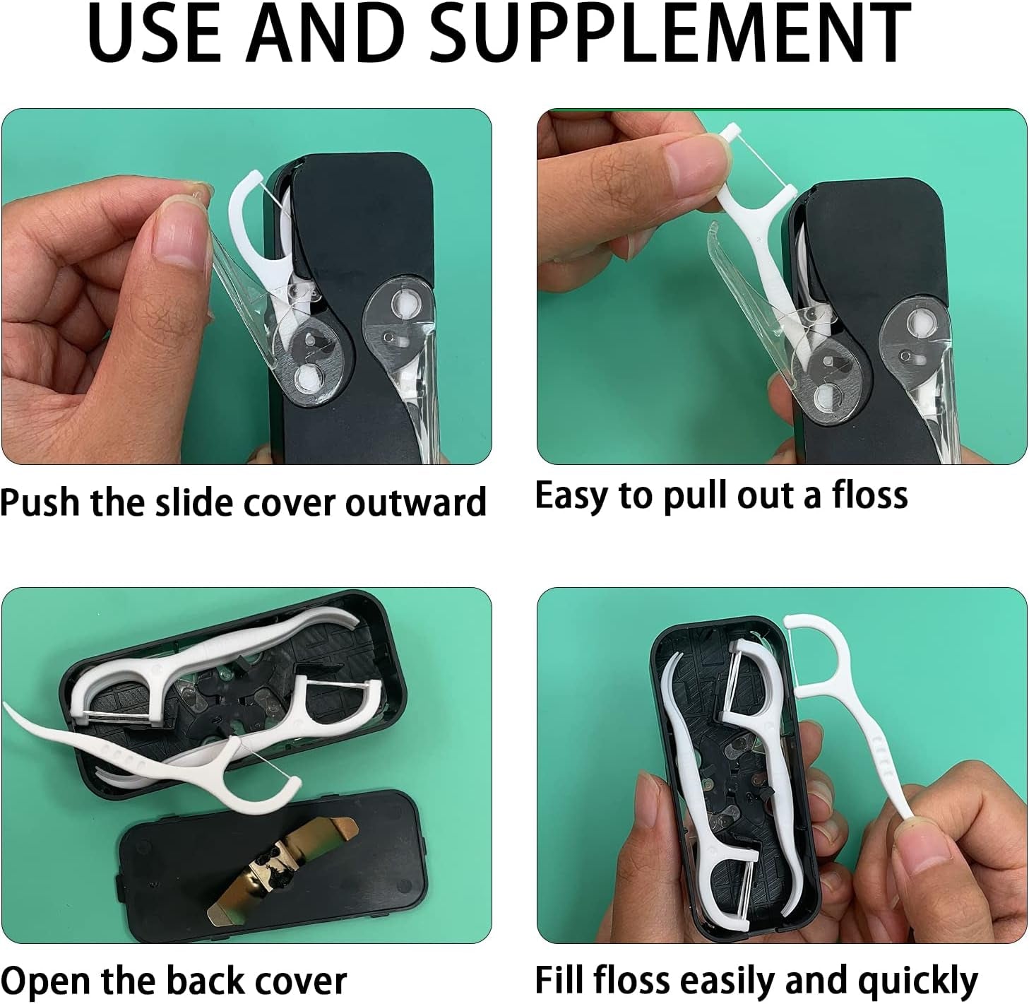 Floss Sticks for Adults Toothpicks Floss Picks Dental Floss Portable Floss Dispenser Floss Box Dental Floss Picks Dispenser Floss Pick Holder Automatic Floss Organizer Travel Floss (Black+Black)