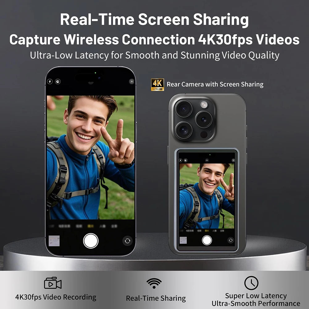 Magnetic Phone Vlog Selfie Monitor Screen Wireless Selfie Monitor Screen Rear Camera Monitor Video Recording Live Screen Monitor