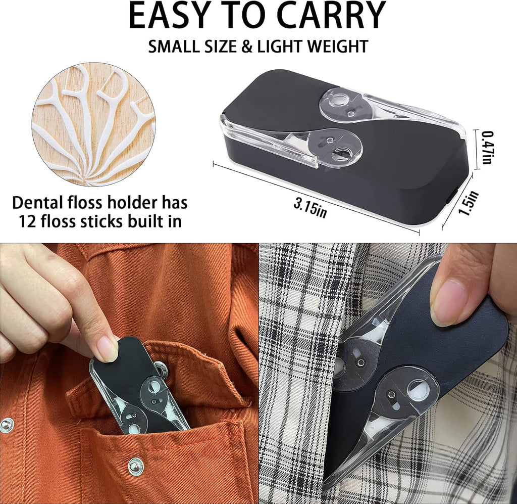 Floss Sticks for Adults Toothpicks Floss Picks Dental Floss Portable Floss Dispenser Floss Box Dental Floss Picks Dispenser Floss Pick Holder Automatic Floss Organizer Travel Floss (Black+Black)