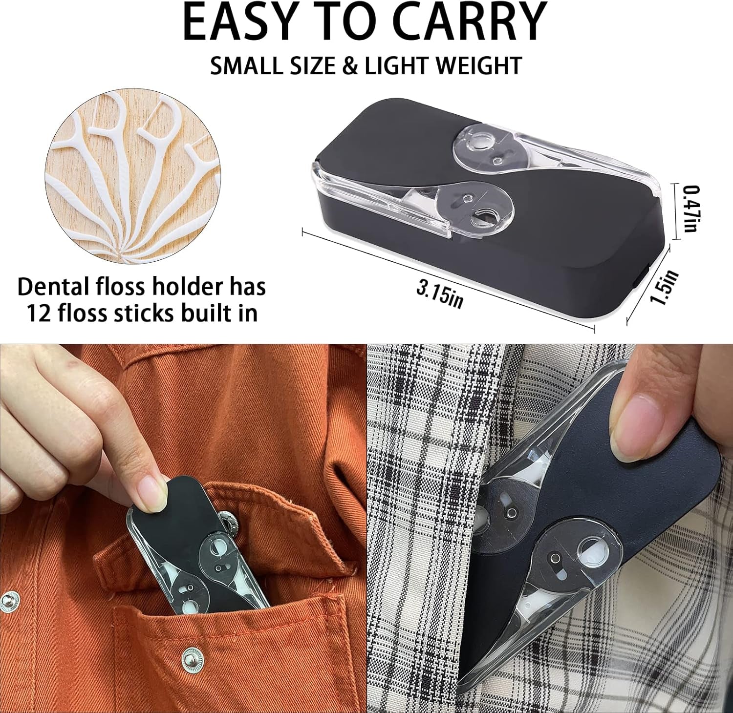 Floss Sticks for Adults Toothpicks Floss Picks Dental Floss Portable Floss Dispenser Floss Box Dental Floss Picks Dispenser Floss Pick Holder Automatic Floss Organizer Travel Floss (Black+Black)