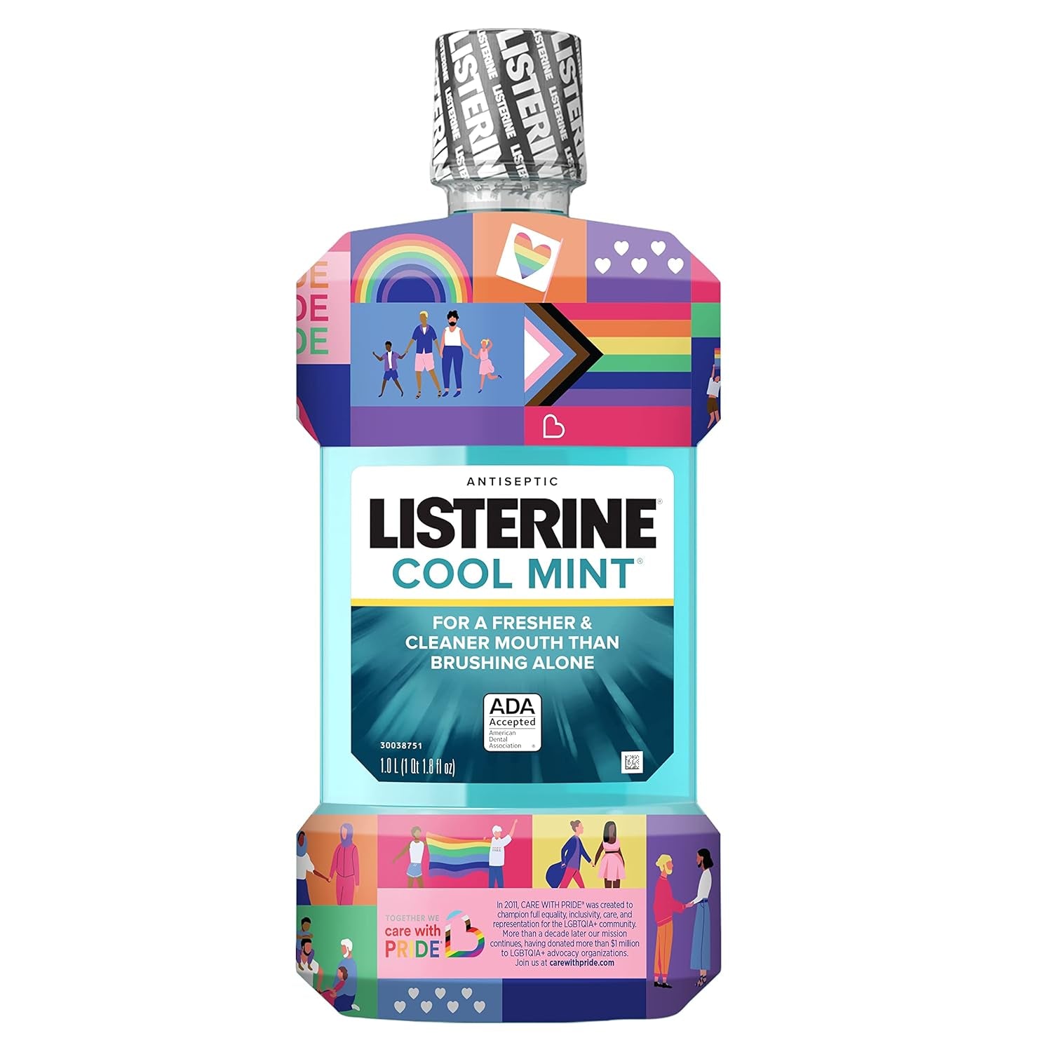 Cool Mint Antiseptic Mouthwash to Kill 99% of Germs That Cause Bad Breath, Plaque and Gingivitis, Cool Mint Flavor, Special Care with Pride Packaging, 1 L