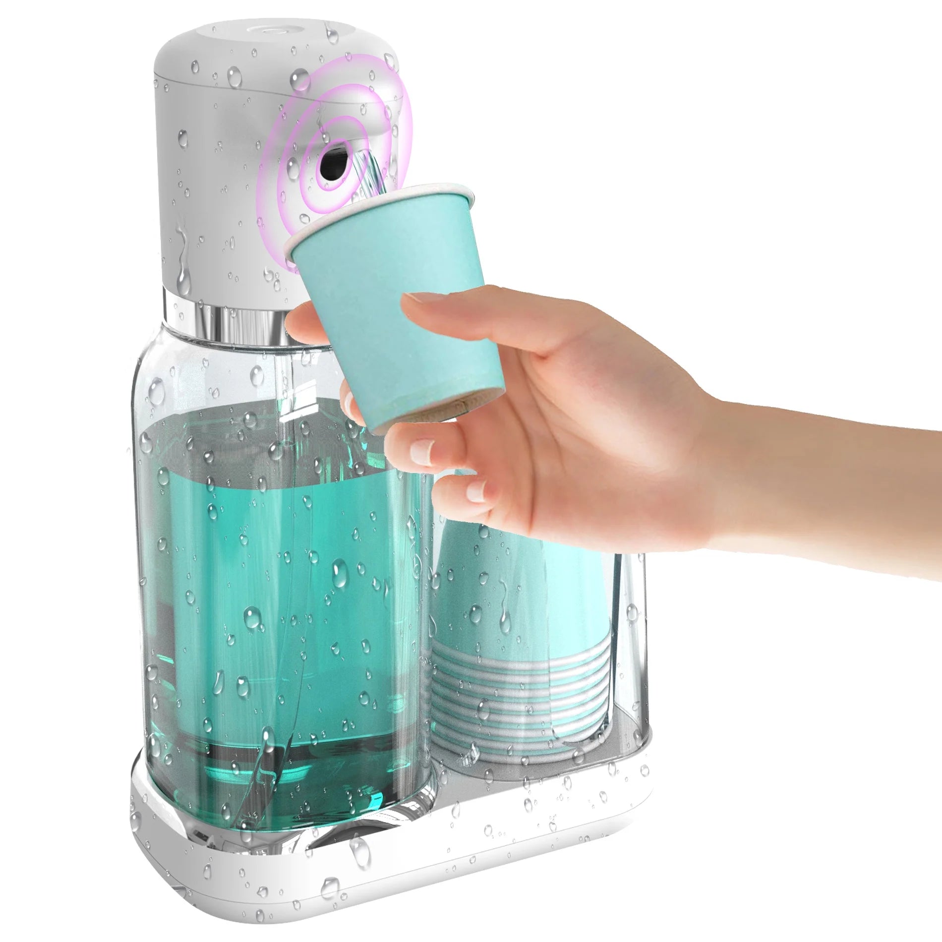 25Oz Electric Mouthwash Dispenser for Bathroom,Plastic Automatic Mouth Wash Dispenser with Cup Holder