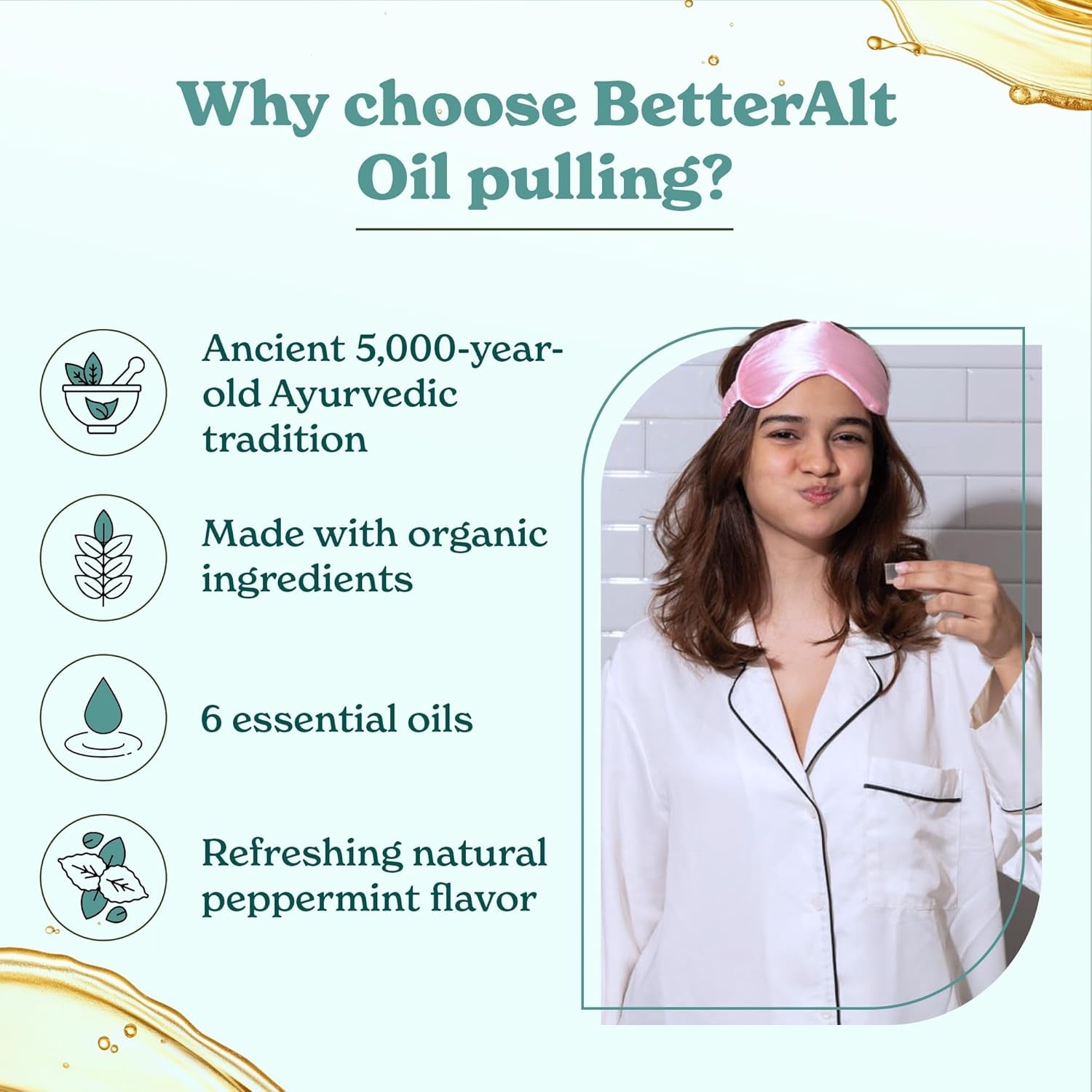 Oil Pulling Made with Natural Ingredients for Oral Care and Teeth Whitening (237 Ml) - for Teeth and Gums with Goodness of Coconut & Clove Oil - Peppermint
